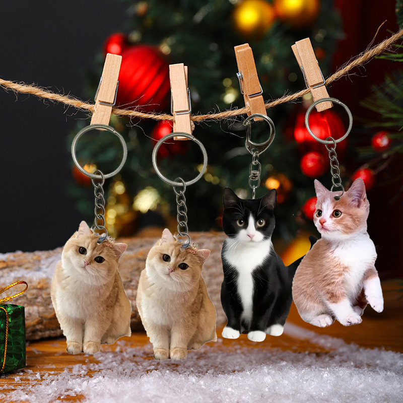 Resin Art Design Keychain - Черно-белый брелок с котом, 2d акриловый