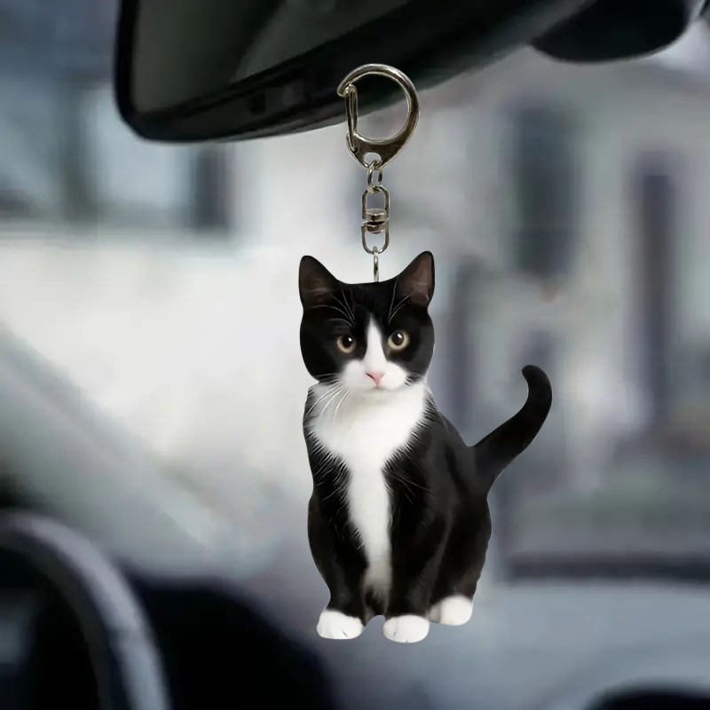 Черно-белый брелок с котом, 2d – обзор и цена Resin Art Design Keychain